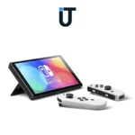 Back of Nintendo Switch console showing white stand and logo