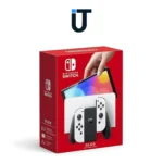 Nintendo Switch OLED on airplane tray table during travel