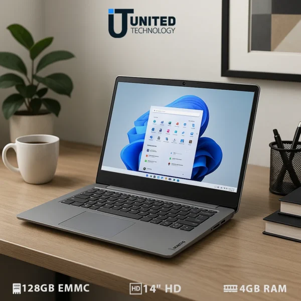 Front view of Lenovo IdeaPad 1i 14 showing full keyboard and HD screen