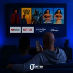 roku express 4k plugged in and streaming 4K HDR content on flat-screen TV