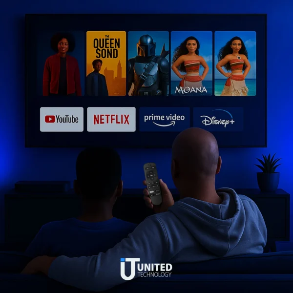 roku express 4k plugged in and streaming 4K HDR content on flat-screen TV