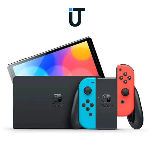 Nintendo Switch OLED front view with game screen on