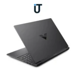 Victus gaming laptop on desk with LED setup