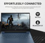 Victus gaming laptop on desk setup with Windows 11 interface