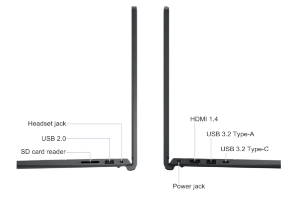 Dell Inspiron 15.6" Touchscreen Laptop side view in carbon black