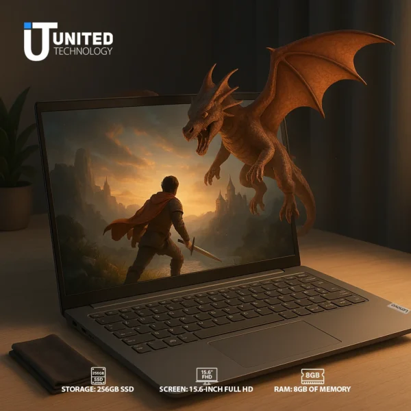 Backlit Lenovo IdeaPad 15.6" design in use at night