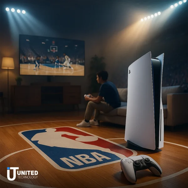 PS5 setup with accessories and charging dock