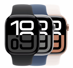 Front view of the Apple Watch Series10 GPS model in Florida with sleek black band and 42mm case