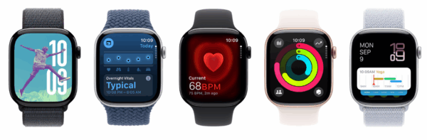 Series 10 Apple Watch in Rose Gold showing active heart rate tracking – available in Florida