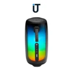Front view of JBL Pulse 5 glowing with multicolor lights