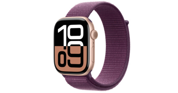 Side view of Apple Watch Series 10 GPS model with Silver finish and 46mm case, ready for fast shipping in Florida