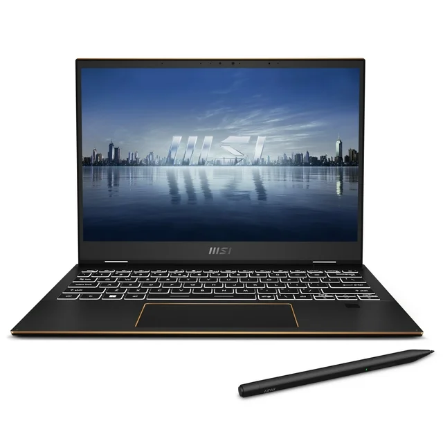 MSI Summit E13 Flip Evo 13.4-inch 2-in-1 touchscreen laptop open in tent mode
